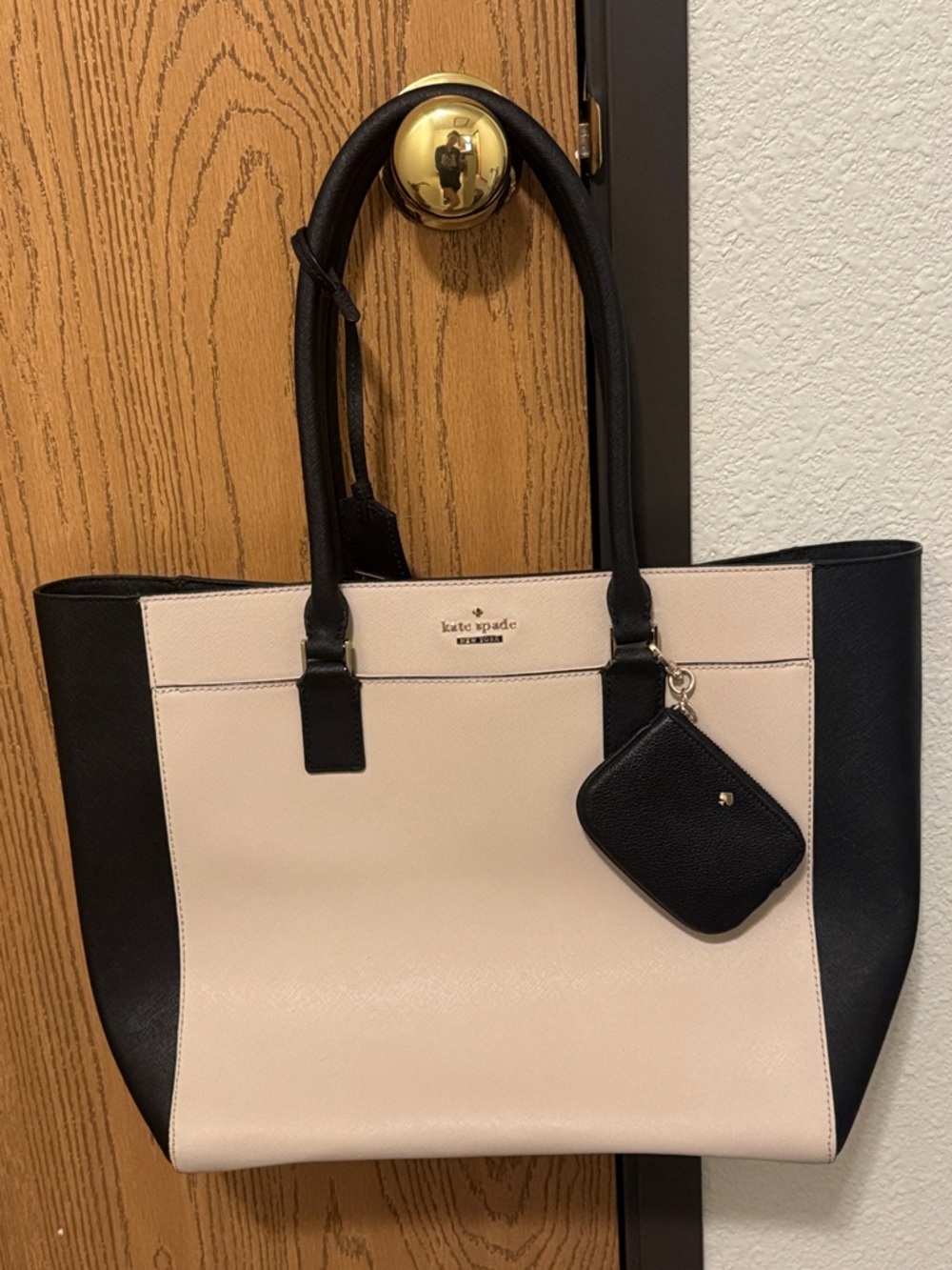kate spade Black and Blush Colorblock Tote with Pouch